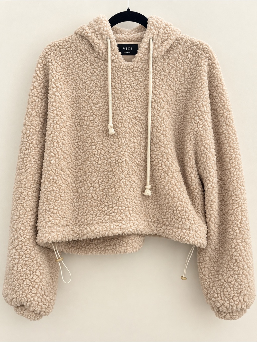 VICI Cream Teddy Sherpa Hooded Pullover Size Small